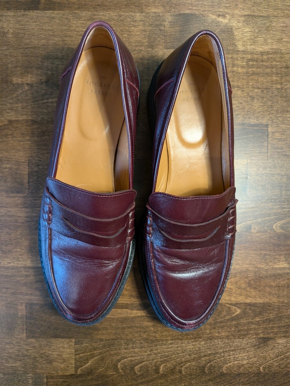 Sézane Albane Loafers Glossy Burgundy Leather Thick Lug Sole Shoes EU 39 US 8 - Picture 4 of 16